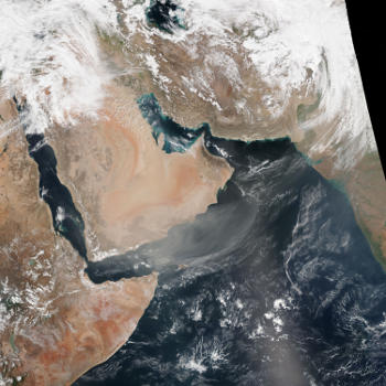 Persistent dust storms over the southern Arabian peninsula. 